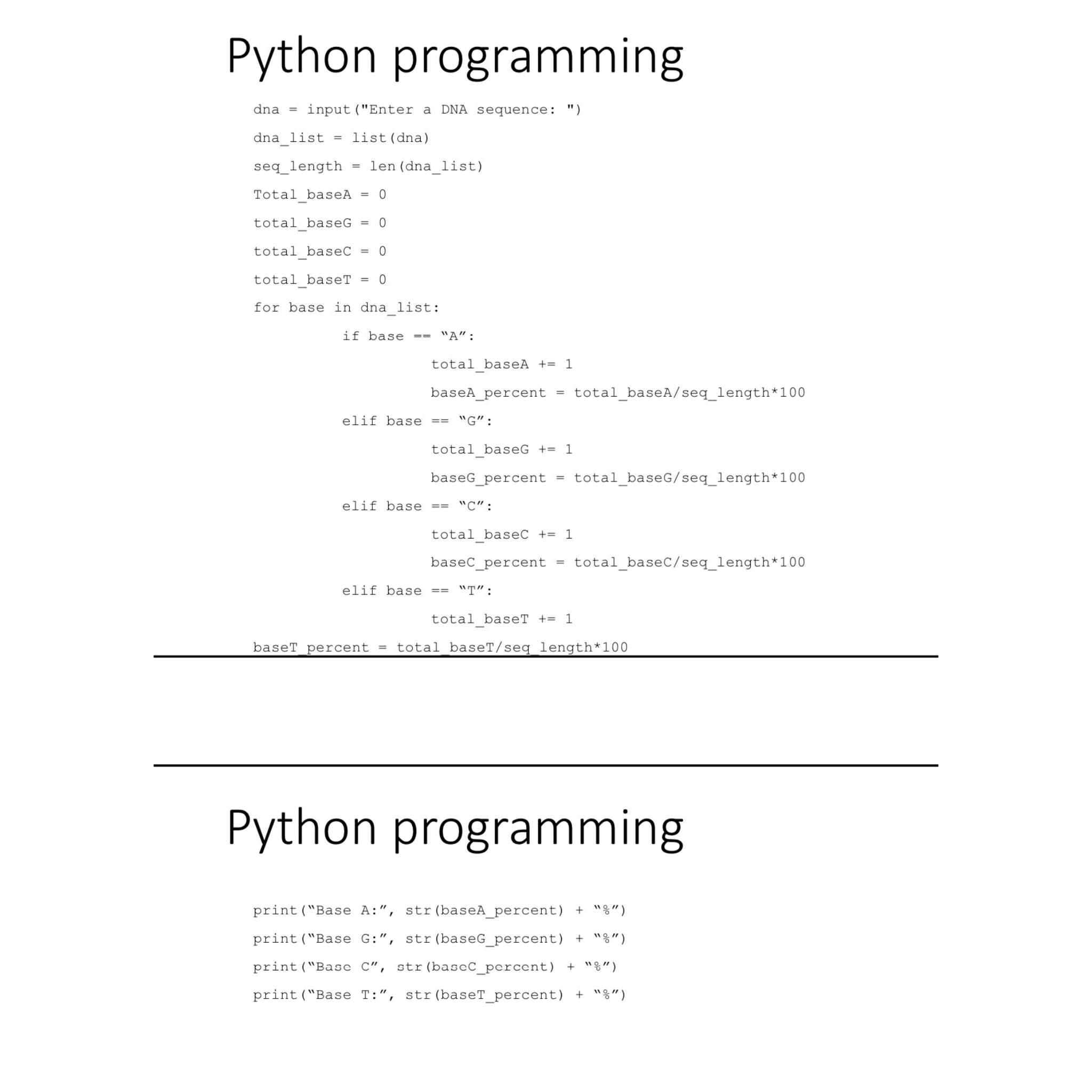 Solved Python programmingdna = ﻿input (