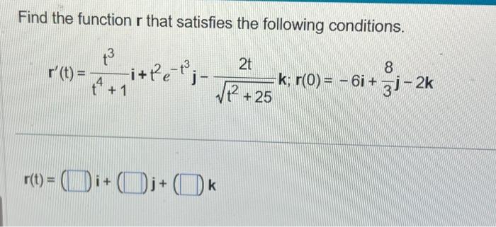 Solved Find the function r that satisfies the following | Chegg.com