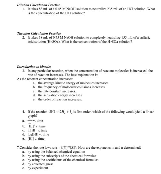 Solved Dilution Calculation Practice 1. It takes 83 mL of a