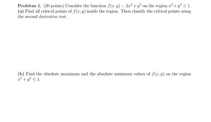 Solved Problem 1. (20 Points) Consider The Function | Chegg.com