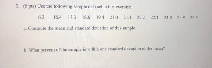 Solved 2. (6 pts) Use the following sample data set in this | Chegg.com