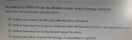 Solved According to DREAD threat classification model, what | Chegg.com