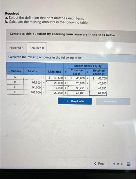 Solved Required A. Select The Definition That Best Matches | Chegg.com