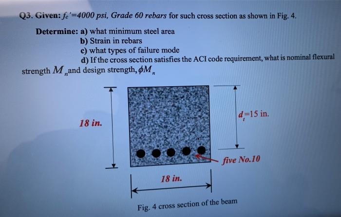 Solved Q3. Given: Fe'=4000 Psi, Grade 60 Rebars For Such | Chegg.com