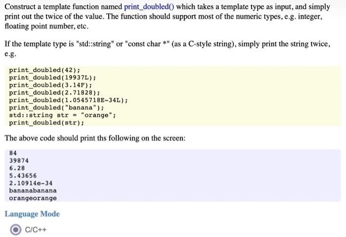Solved (With C++ program) Construct a template function | Chegg.com