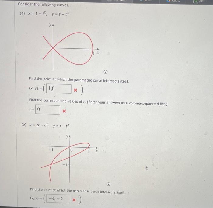 Solved Consider The Following Curves A X 1−t2 Y T−t3 Find