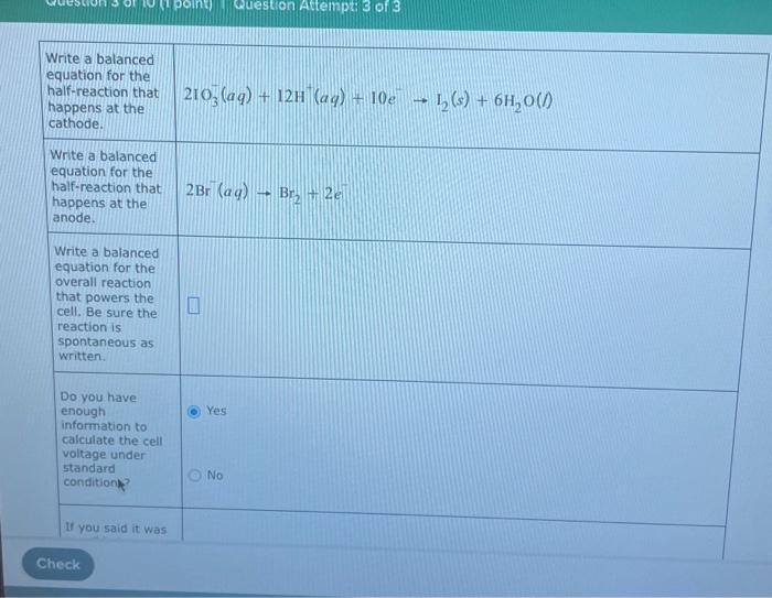 Solved Check A chemist designs a galvanic cell that uses