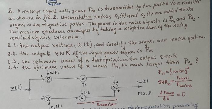 Solved 2. A message signal with power Pm is transmitted by | Chegg.com
