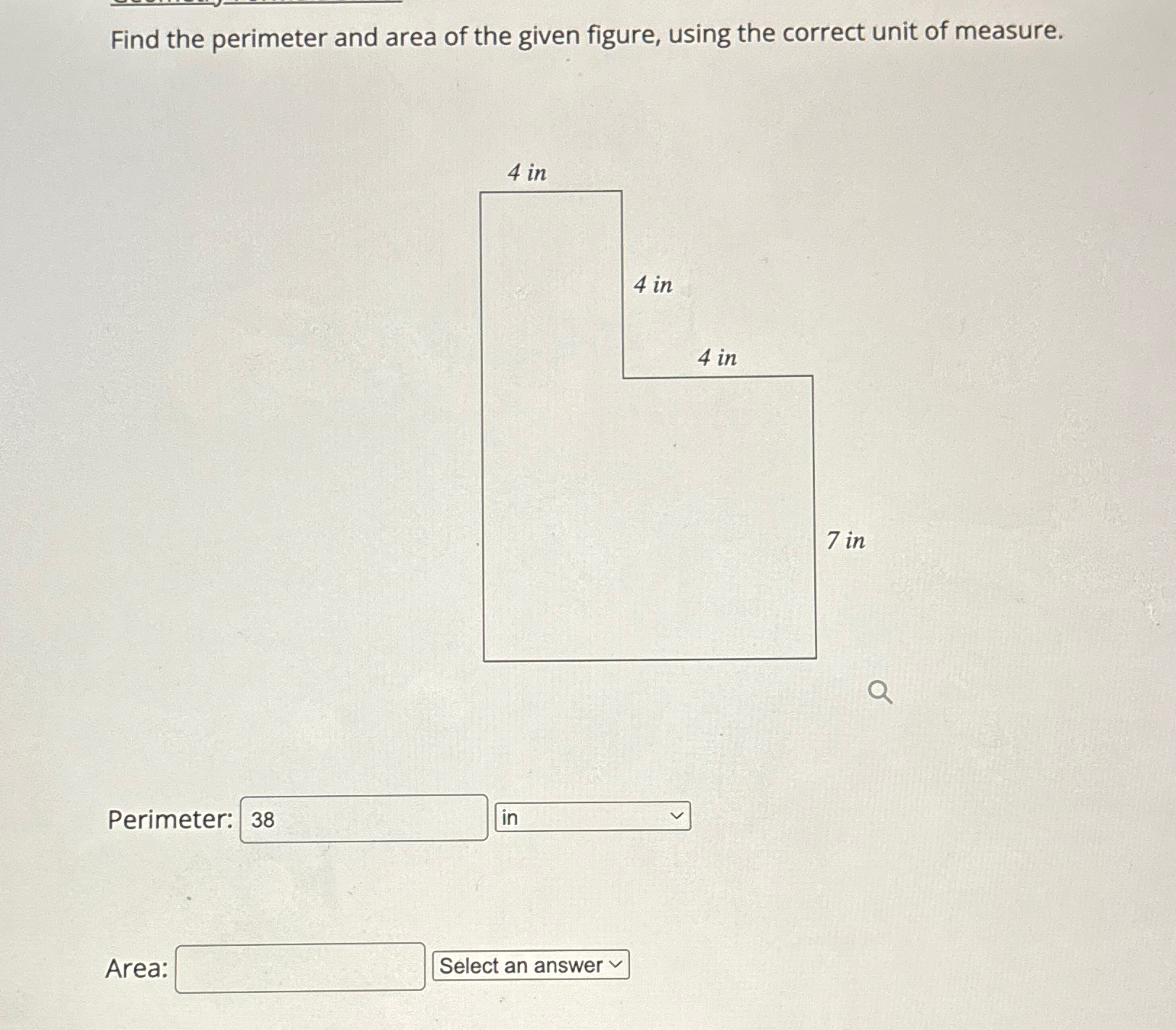 Solved Find the perimeter and area of the given figure, | Chegg.com