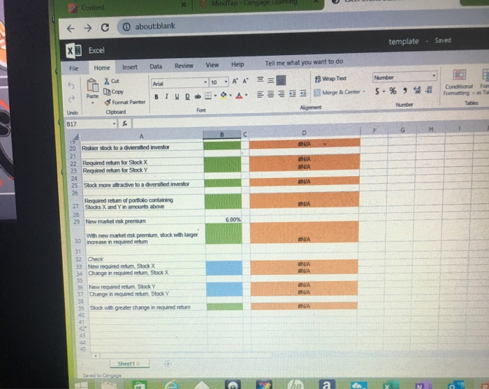Solved Excel Online Structured Activity: Evaluating risk and | Chegg.com