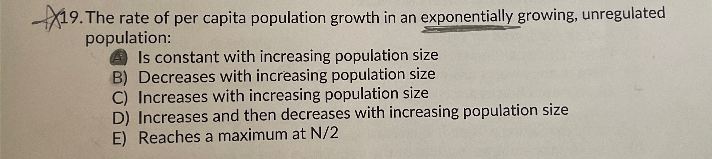 Solved The rate of per capita population growth in an | Chegg.com