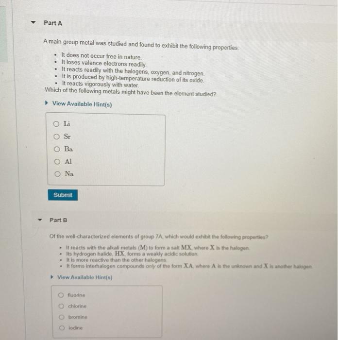 solved-part-a-a-main-group-metal-was-studied-and-found-to-chegg