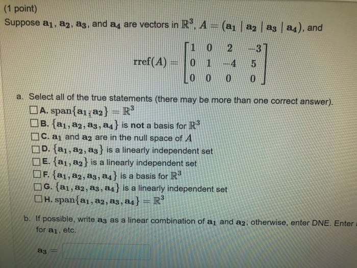 1 Point Suppose Ai Az Az And Are Vectors In Chegg Com
