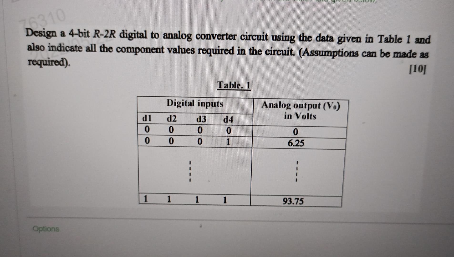 Solved 76310 Design a 4bit R2R digital to analog converter