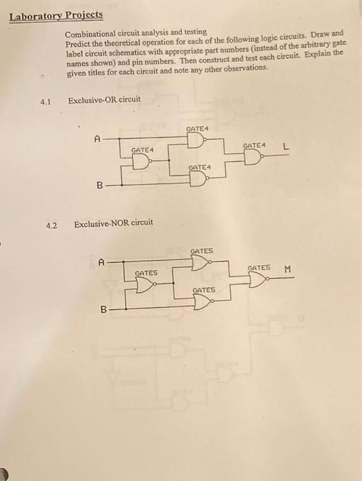 Solved Laboratory Projects Combinational circuit analysis | Chegg.com