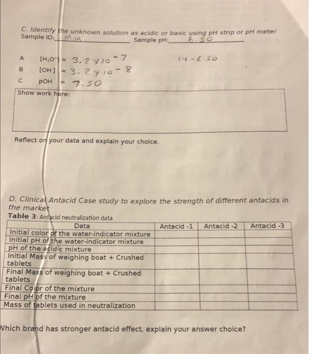 Solved C. Identify the unknown solution as acidic or basic | Chegg.com
