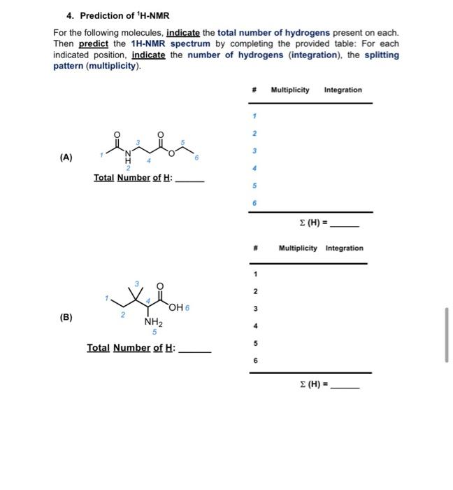 Solved 4. Prediction of 'H-NMR For the following molecules, | Chegg.com