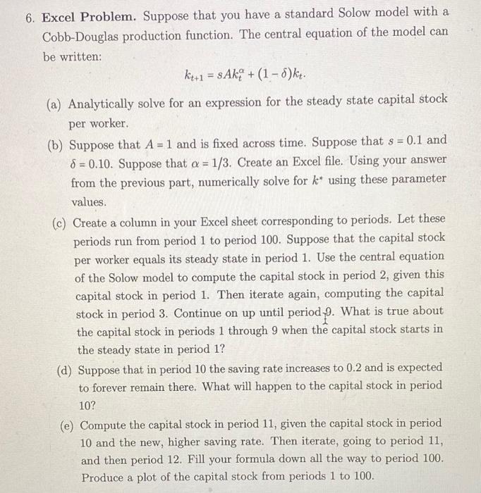 Solved 6. Excel Problem. Suppose that you have a standard | Chegg.com