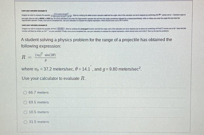 Solved M A student solving a physics problem for the range | Chegg.com