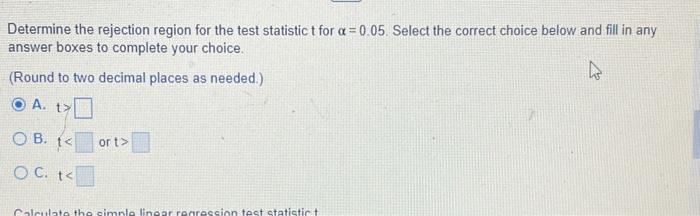 Solved Calculate the simple linear regression test statistic | Chegg.com