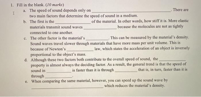 Solved 1. Fill in the blank. (10 marks) a. The speed of | Chegg.com