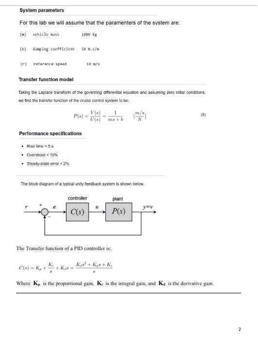 System parameters For this lab we will assume that | Chegg.com