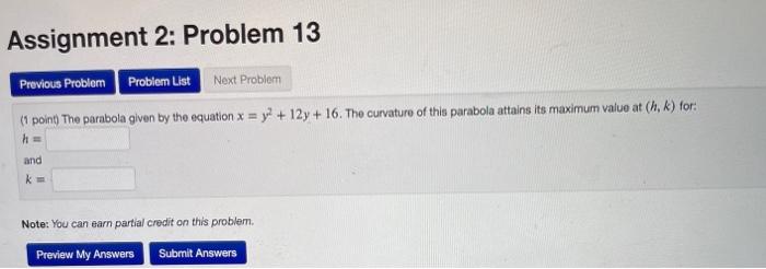 Solved Assignment 2: Problem 13 Previous Problem Problem | Chegg.com