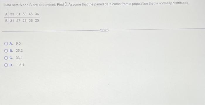 Solved Data Sets A And B Are Dependent. Find D. Assume That | Chegg.com