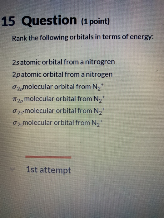 Solved 15 Question (1 point) Rank the following orbitals in | Chegg.com