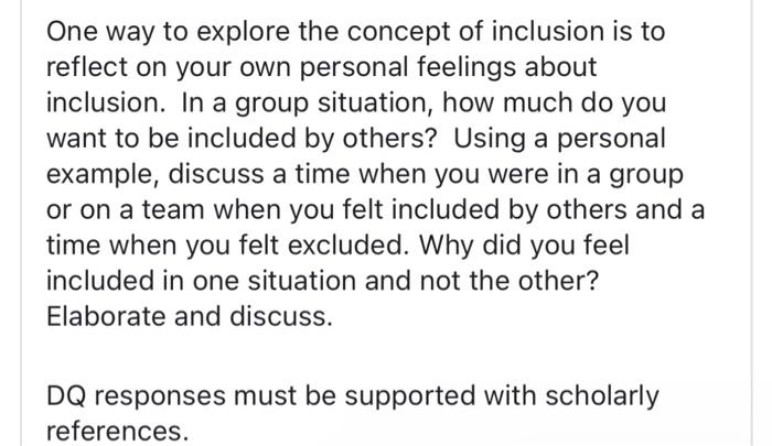Solved One way to explore the concept of inclusion is to | Chegg.com