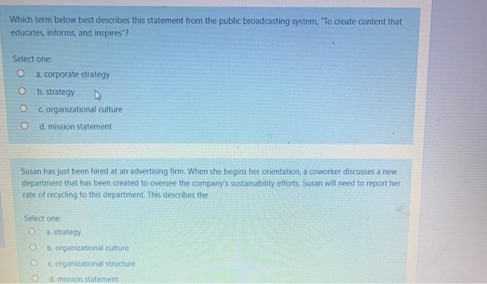 Solved Which term below best describes this statement from | Chegg.com
