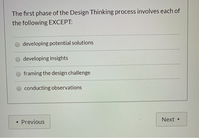 Solved The first phase of the Design Thinking process | Chegg.com