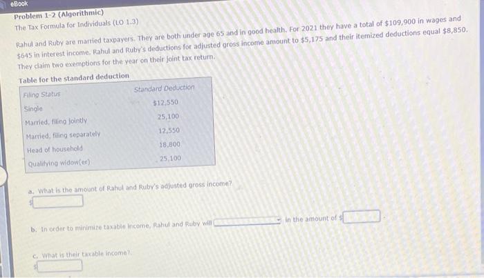 Solved Problem 1-2 (Algorithmic) The Tax Formula for | Chegg.com