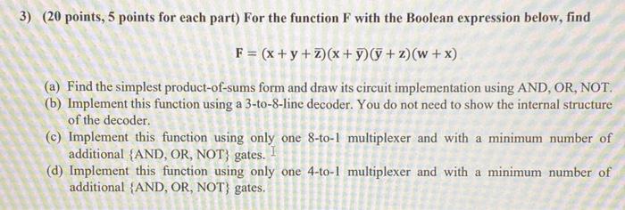 Solved ( 20 points, 5 points for each part) For the function | Chegg.com