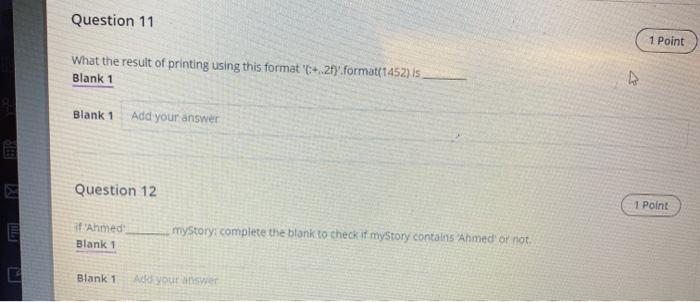 Solved Question 11 1 Point What the result of printing using | Chegg.com