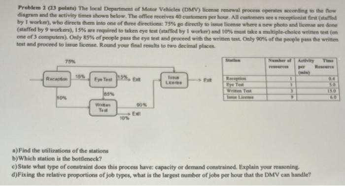 Solved Problem 2 (23 points) The local Department of Motor | Chegg.com