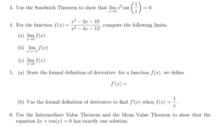 Solved 3. Use the Sandwich Theorem to show that lim za sin | Chegg.com