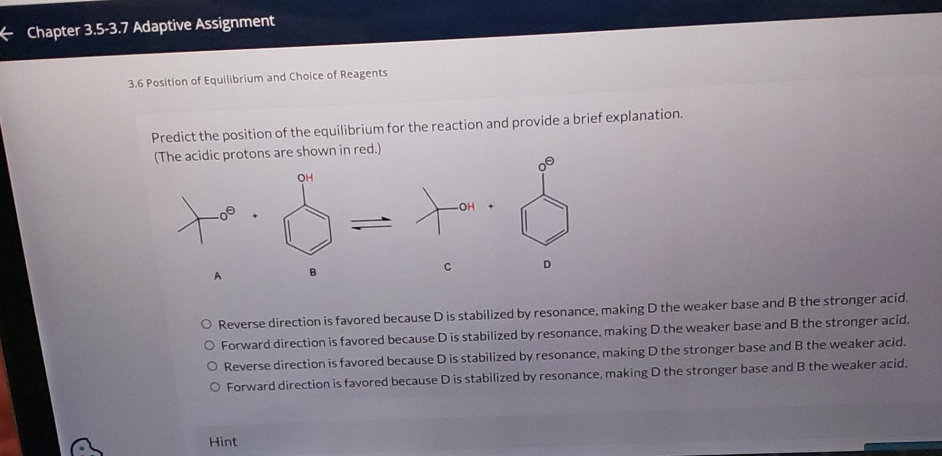 Solved Predict The Position Of The Equilibrium For The | Chegg.com