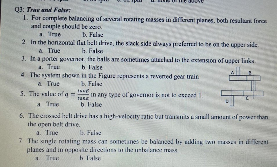 Solved A B Q3: True And False: 1. For Complete Balancing Of | Chegg.com