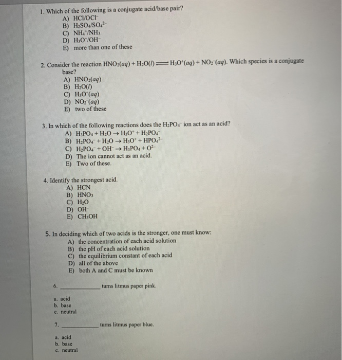 Solved 1. Which Of The Following Is A Conjugate Acid/Base | Chegg.com Solved 1. Which Of The Following Is A Conjugate Acid/Base | Chegg.com
