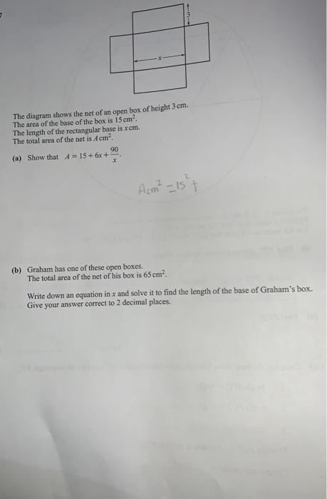 Solved The diagram shows the net of an open box of height | Chegg.com