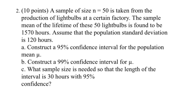 Solved 2. (10 points) A sample of size n= 50 is taken from | Chegg.com