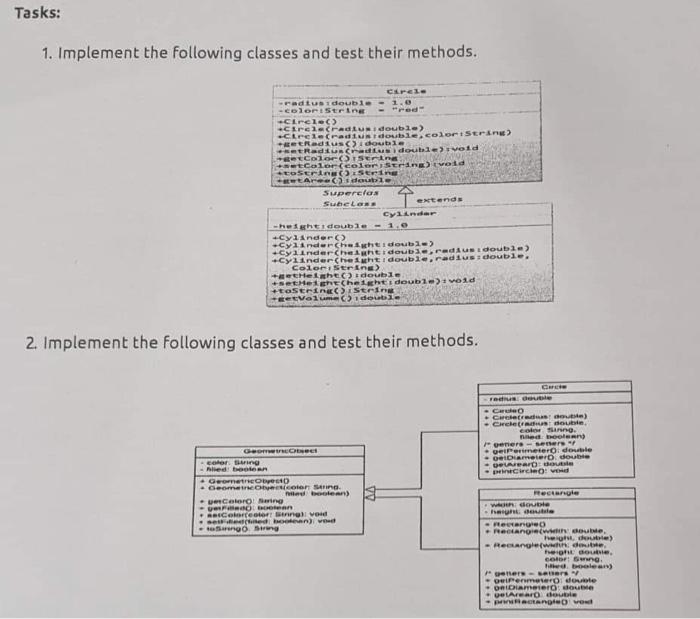 Solved 1. Implement the following classes and test their | Chegg.com