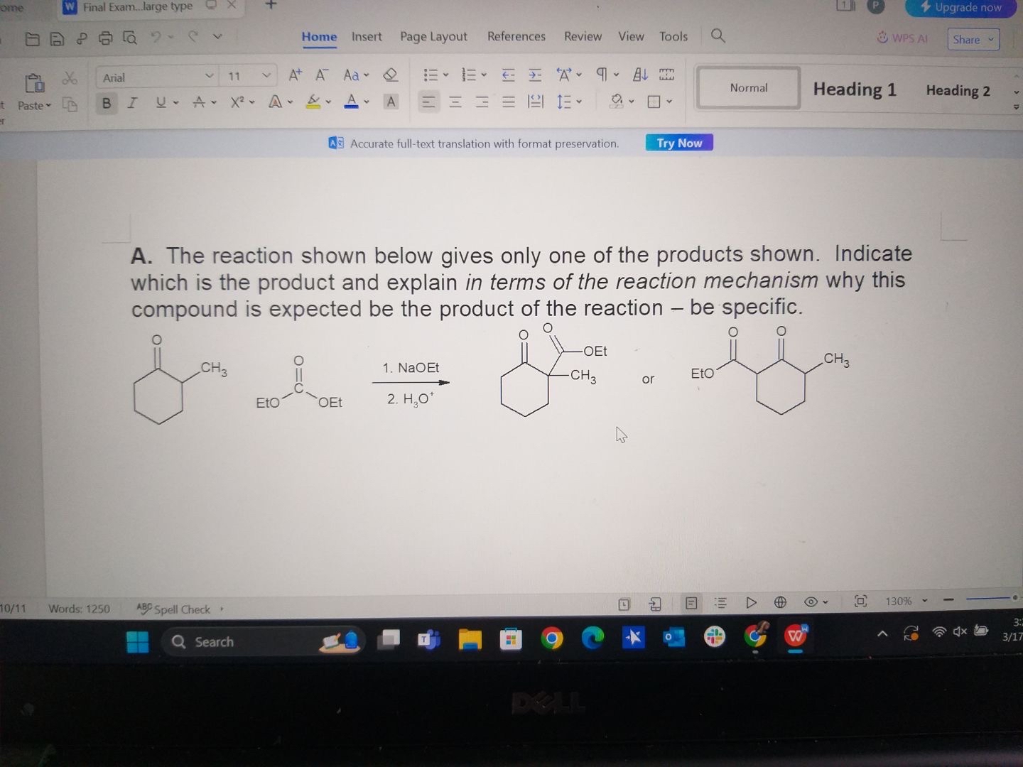 Solved A. ﻿The reaction shown below gives only one of the | Chegg.com