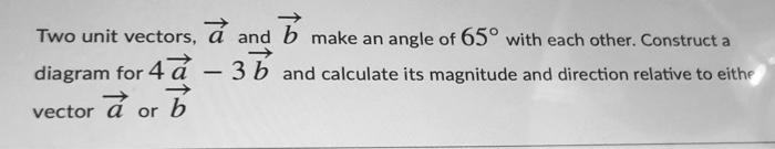 Solved Two unit vectors, , and b make an angle of 65° with | Chegg.com