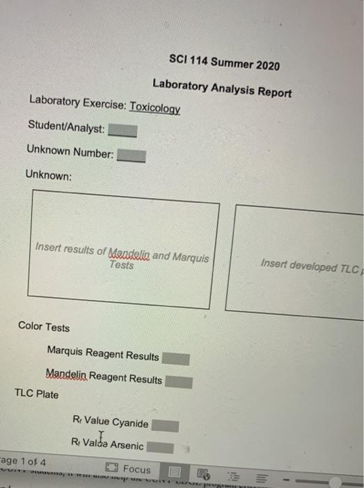 SCI 114 Summer 2020 Laboratory Analysis Report | Chegg.com