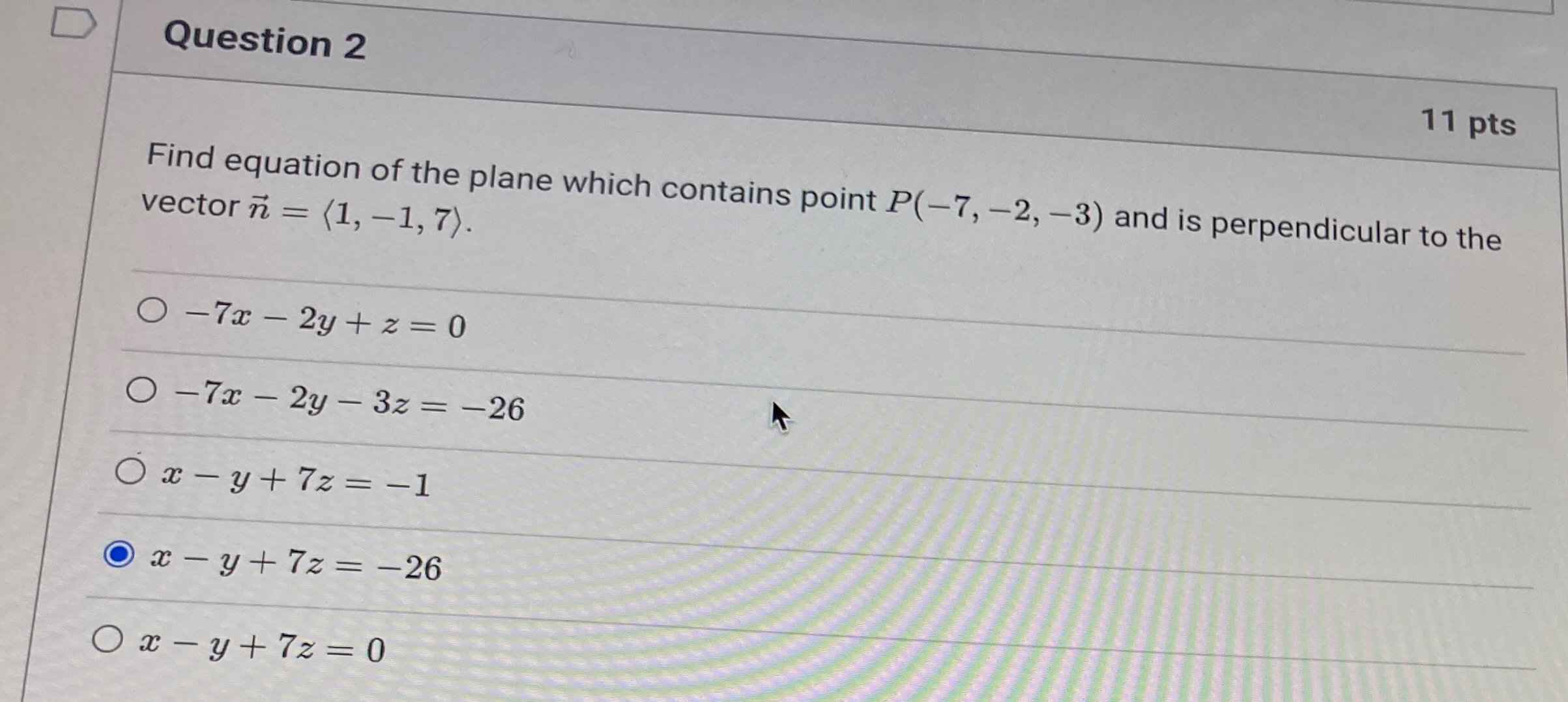 Solved Question 211 ﻿ptsFind equation of the plane which | Chegg.com