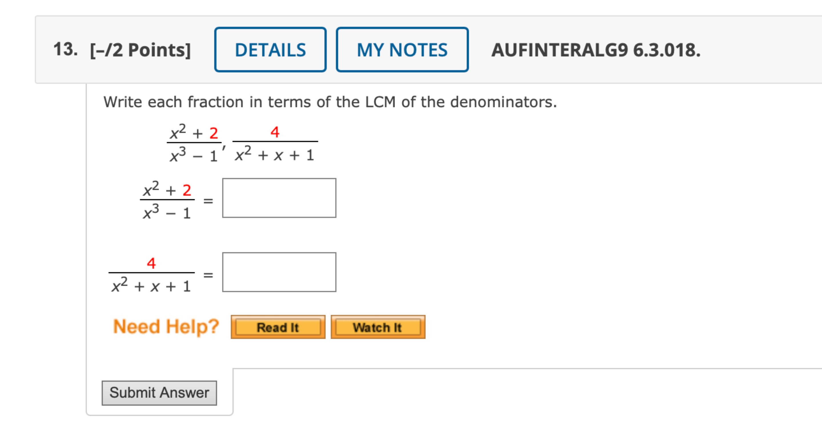 Solved Write each fraction in terms of the LCM of the | Chegg.com