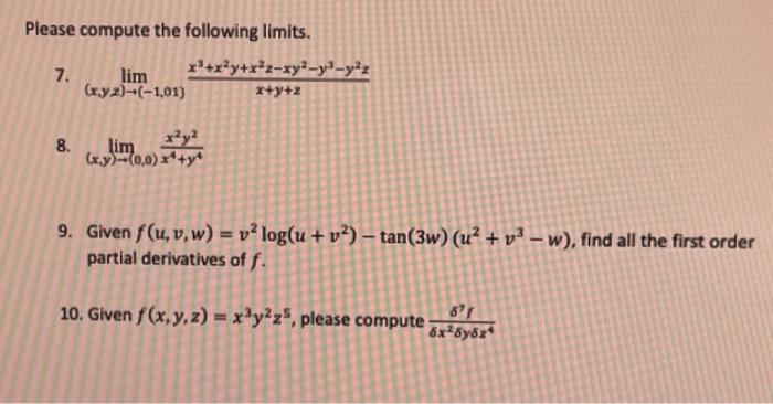Solved Please compute the following limits. 7. | Chegg.com
