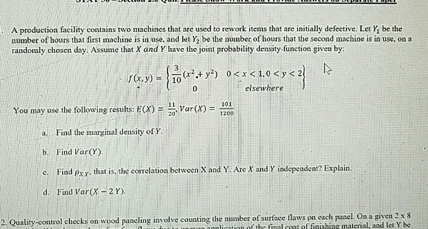 Solved A production facility contains two machines that are | Chegg.com